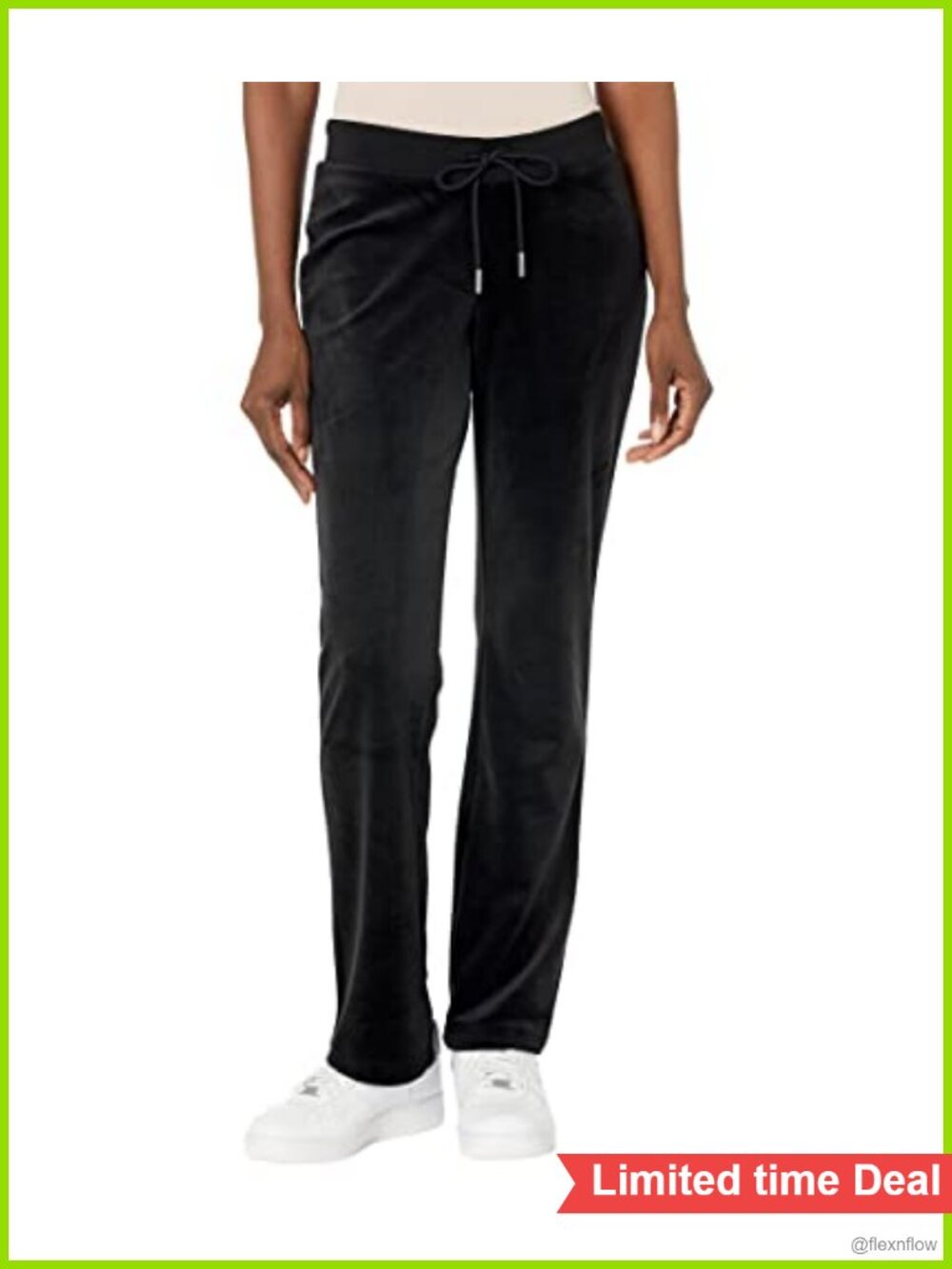 Rib Waist Velour Track Pants Drawcord Flared Leg Casual Running